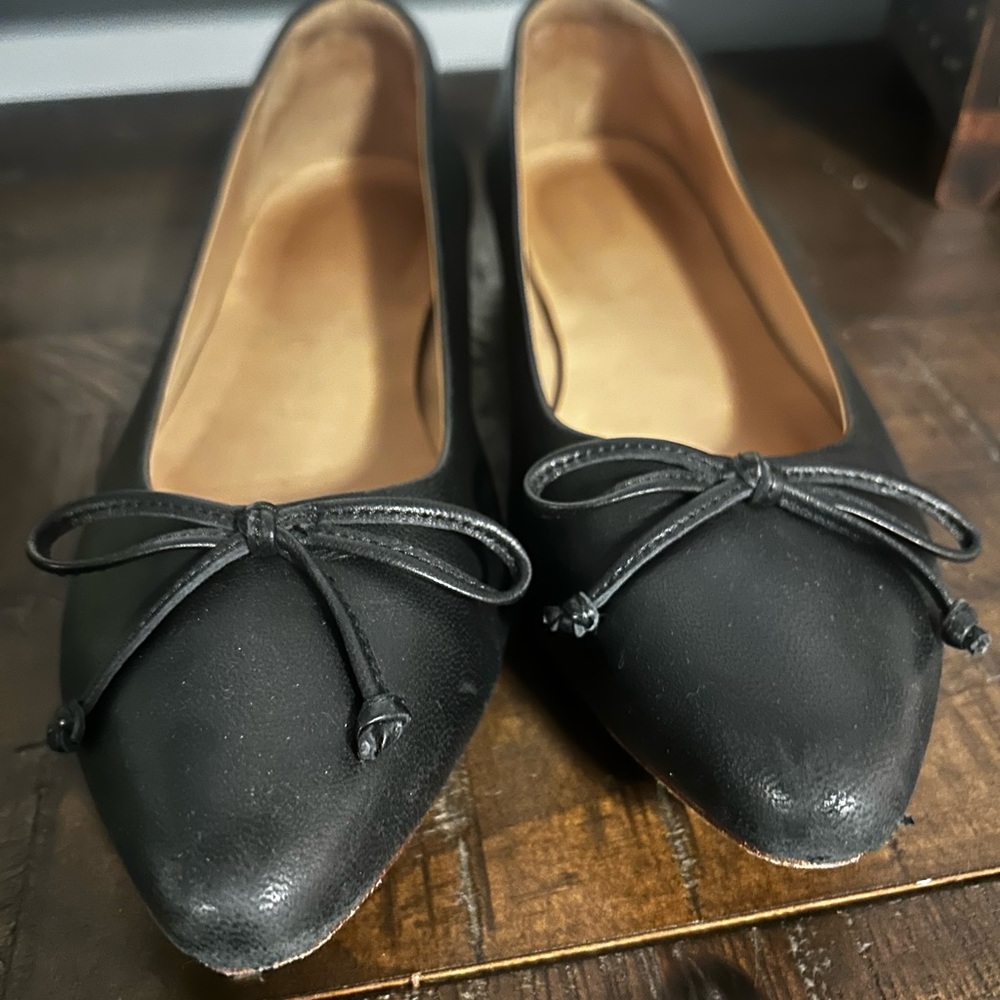 Quince Black Pointed Toe Bow Flats - Picture 2 of 7